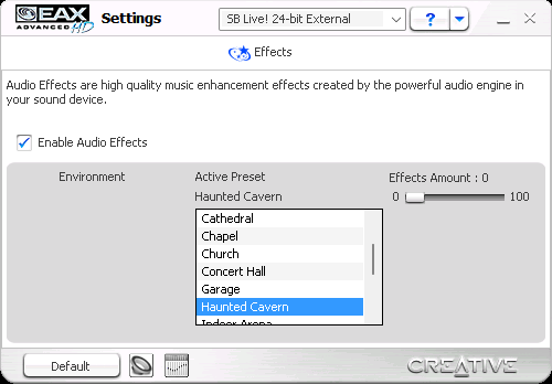 EAX ADVANCED HD Settings